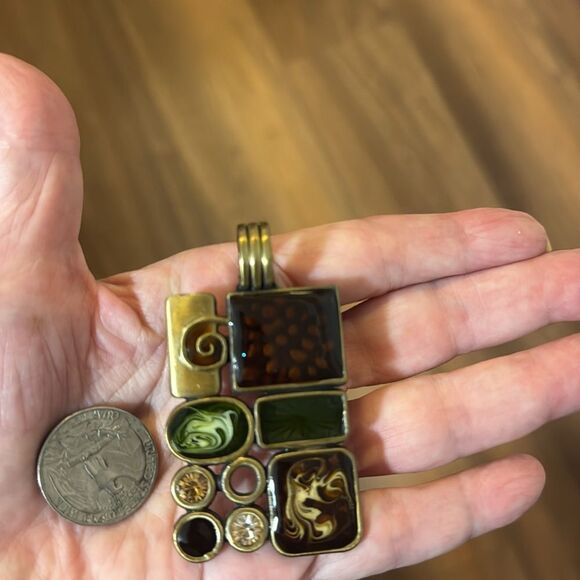 Vintage Premier Designs Antique Brass Mosaic Style Pendant/Enhancer on Chain. - Picture 7 of 7